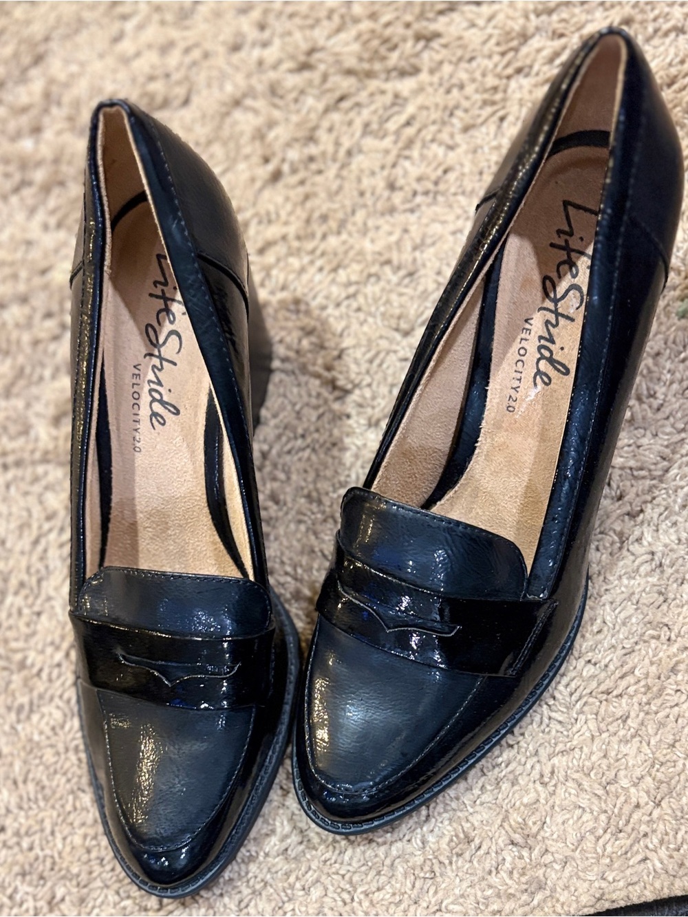 Life Stride BLK Patent Penny Loafers Comfort Work Career Teacher Shoes Like New - Picture 3 of 10